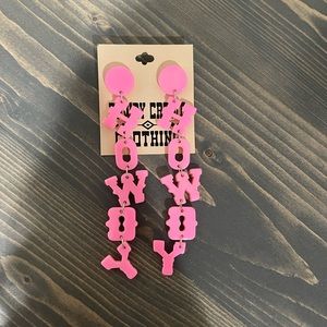 Never worn, pink “HOWDY” earrings